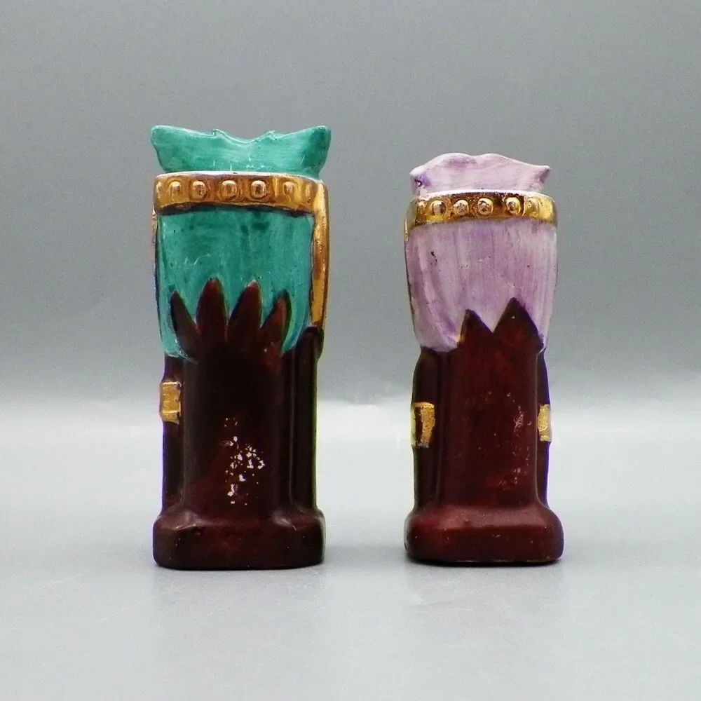Vintage Mayan Aztec Royalty Salt and Pepper Shakers Hand Painted